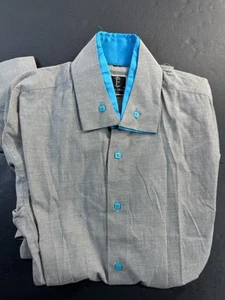 Camicia uomo Franck Michel Luxe con bottoni taglia 17,5 34-35 grigio blu Parigi NUOVA - Foto 1 di 9