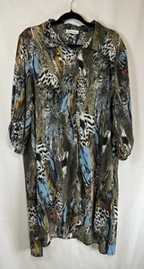 Indigo Rose 3x Animal Print T-Shirt Dress 3/4 Sleeve Collared Button Up Sheer - Picture 1 of 4