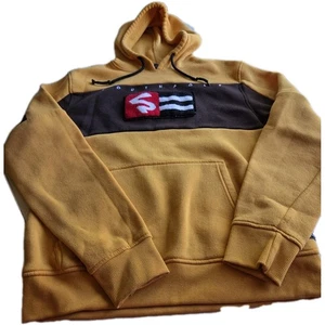 Vintage Y2K SOUTHPOLE  Yellow Brown  Color Block Pullover Hoodie Sz M Men's  - Picture 1 of 10