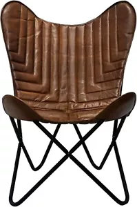 Buffalo Leather Padded Antique Butterfly Relaxing Office Chair With Iron Frame - Picture 1 of 9