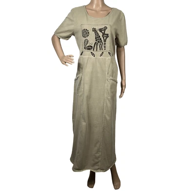 Nina Piccalino Vintage Beige Tie Waist Maxi Shift Dress Size M - Image 1 of 4