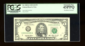 DBR 1993 $5 Chicago Fr. 1983-G PCGS 45 PPQ Serial G63418395A - Picture 1 of 2