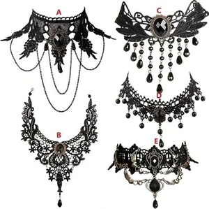 Viktorianisches Steampunk Halsband mit schwarzer Spitze. - Bild 1 von 7