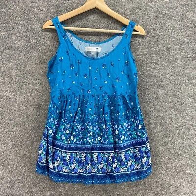 Old Navy Tank Women S Maternity Blue Floral Round Neck Sleeveless Rayon Casuals - Image 1 of 4