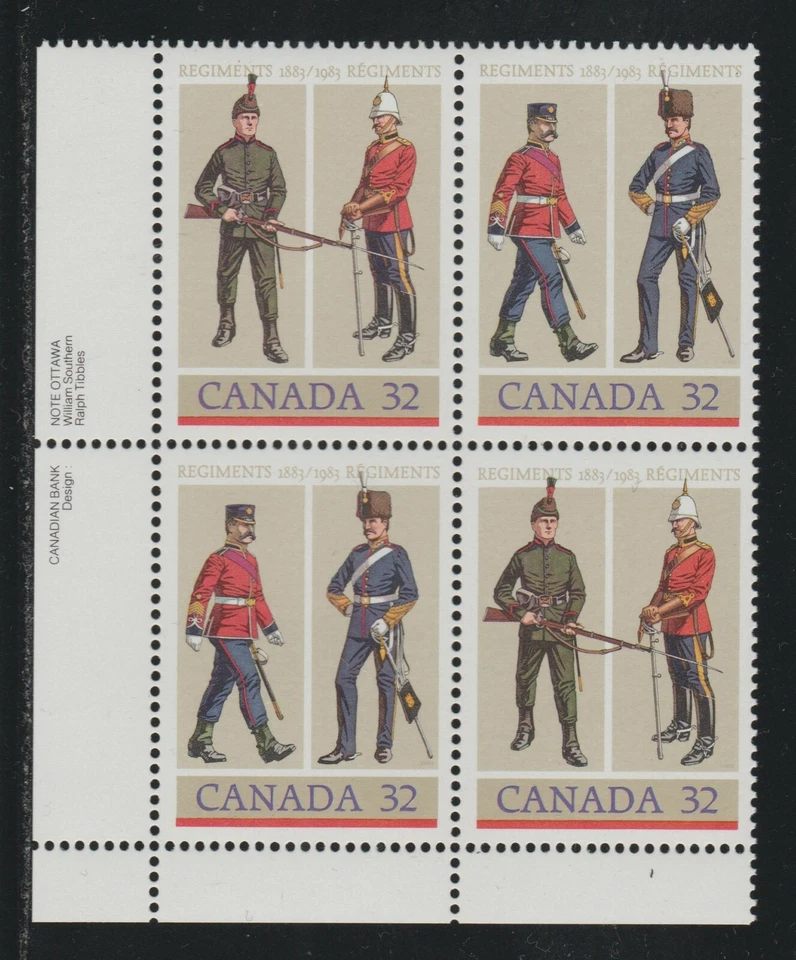 1983 Canada SC# 1008a LL Army Regiments - Plate Block - M-NH Lot # 1682c - Image 1 of 1