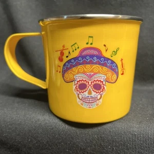 RARE Disney Parks Colorful Sugar Skull Retro Enamel Stainless Mug Cup Brand New - Picture 1 of 11