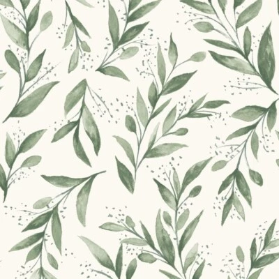 Wallpaper Magnolia Home Large Green Olive Branch on White, 56 sq ft / bolt - Image 1 of 2