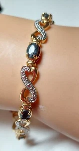 NWT 925 Sterling Silver GP 7 Black Gemstones 7 1/2" Bracelet Safety Clasp  - Picture 1 of 3