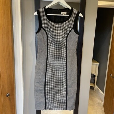 Linea Wool Blend Black White Houndstooth Bodycon Office Dress Sleeveless UK10 - Image 1 of 4