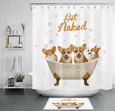 Cute Corgi Dog Tub Bubbles Funny Words Shower Curtain Bathroom Accessories Set - Image 1 of 4
