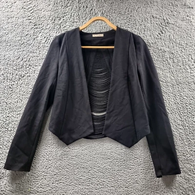 Hot Options Womens Crop Jacket Size 6 Black Stretch Knit Long Sleeve Open Front - Image 1 of 4