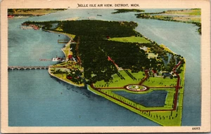 Vtg 1940s Aerial View Belle Isle Island Park Detroit Michigan MI Postcard - Picture 1 of 2