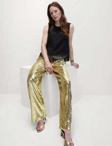 M&S Sequin Wide Leg Trousers Gold Mix Size 12 REG BNWT - Picture 1 of 6