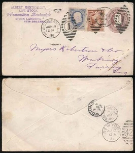 USA 1886 STATIONERY 2c + 3c to WOKING VILLAGE SURREY...NEW ORLEANS Livestock - Picture 1 of 1