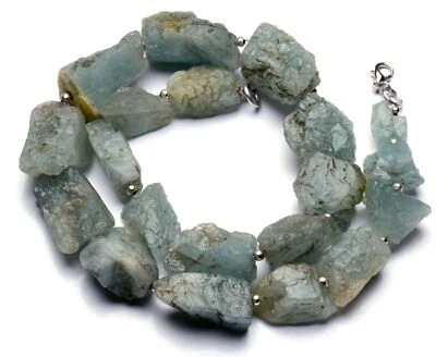 Collar de cuentas pepita tamaño grande sin pulir áspero aguamarina gema natural 18" Foto 1 de 4