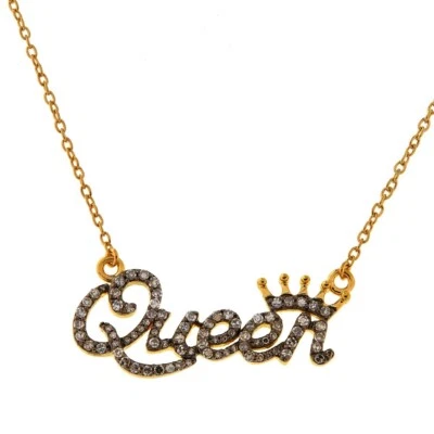 Collar de plata esterlina con diamantes champán natural corona reina para mujer, tono dorado Foto 1 de 3