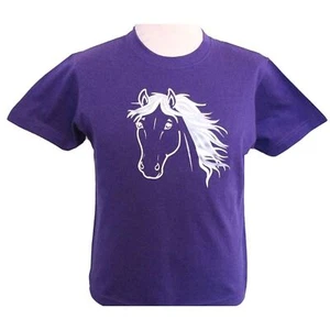 Camiseta Niño Caballo Algodón Púrpura o Denim Azul Con Estampado Plateado Pony Diseño - Imagen 1 de 8