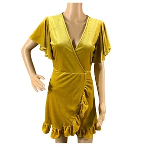 NWT JACK by BB DAKOTA Velvet Faux Wrap Dress Ruffle Flutter Sleeve Tie XS - Picture 1 of 3
