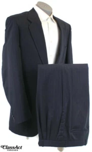 Gianelli 2 Pc Suit 2 Btn Wool Blue Striped 44L Pleated Fronts 33" Waist - Picture 1 of 9