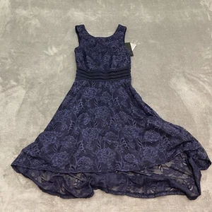 Jodi Kristopher Dress Womens High Low Sleeveless Blue Lace Cut Out Back Size 0 - Picture 1 of 9
