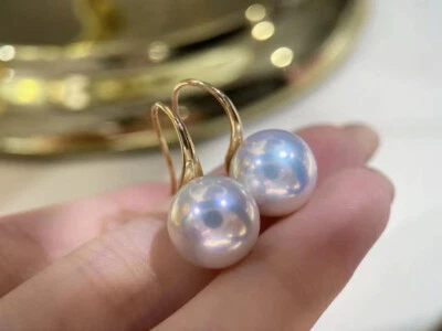 clásico par de 10-11mm mar sur redondo blanco perla pendiente 18k Foto 1 de 4