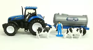 G Scale New Holland Farm Tractor & milk Trailer w Cows for scenic, flat car load - Picture 1 of 3