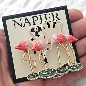 Napier SIGNED Flamingos Colony Flock Rhinestones Brooch Pin NEW - Picture 1 of 4