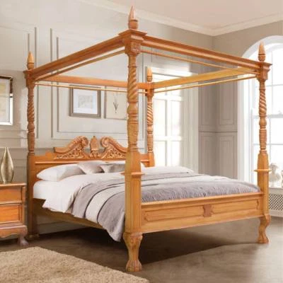 USA King 76"X80" MahoganyQueen Anne style hand carved four poster canopy bed  - Image 1 of 4