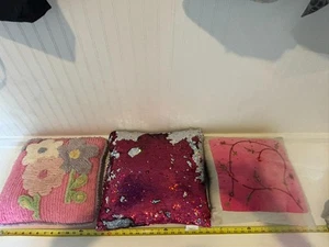Lot 3 Decorative Throw Pillows Pink Purple Flowers Vines Flip Sequin 14x14 16x16 - Picture 1 of 8