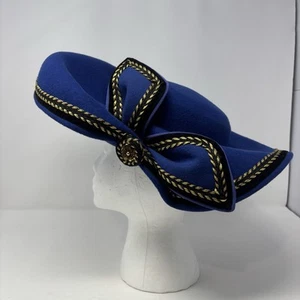 Deborah of New York Derby Hut Vintage Einheitsgröße 100 % Wolle Damen Churchill blau - Bild 1 von 12