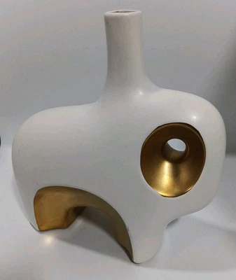 Jarrón de cerámica abstracto hueco irregular moderno oro blanco 8x8 Foto 1 de 4