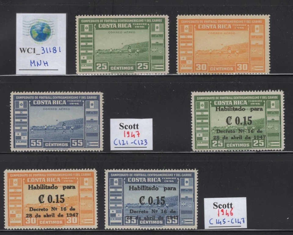 WC1_31181 COSTARICA. Bonito par de juegos de aire 1946-52. Sc.C121-C123,C145-C147.MNH Foto 1 de 1