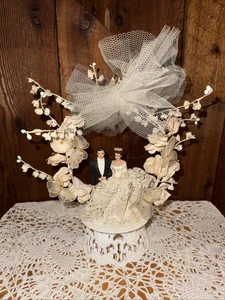 Vintage 1950’s Wedding Cake Topper~Tulle~Bride & Groom~Anniversary - Picture 1 of 10