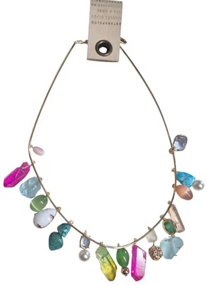 Colar Anthropologie grande colar de rocha multicolorido folheado a ouro 14k latão novo - Imagem 1 de 4