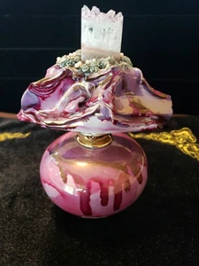 Vintage Perfume Vessel Bottle Amethyst Pyrite Cranberry Drizzle Glaze Pottery - Picture 1 of 9