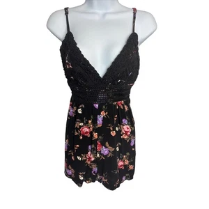 Floral Romper Small Black Crochet Lace V Neck Sleeveless Dark Romantic Festival - Picture 1 of 9