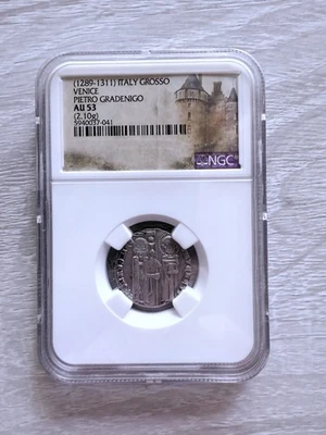 1289-1311 Italy Grosso Venice. PIETRO GRADENIGO. NGC AU 53 Strong Strike! - Image 1 of 4