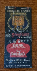 Vintage Streichholzheft Einband Seagramme Crown Blended Whiskys New York - Bild 1 von 3
