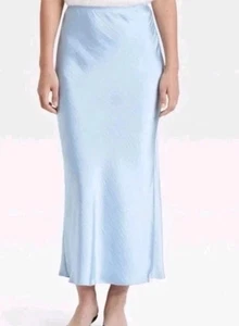 A New Day Damen hellblau Satin Maxirock Größe Medium gewellter Saum - Bild 1 von 8