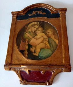 Antique Religious Art Plaque Madonna Of The Chair By Raphael Wood Gesso - Picture 1 of 2
