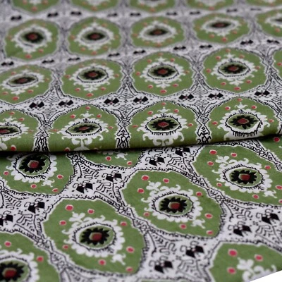 Indian Hand Block Floral Print 10 Yard Print Cotton Fabric Boho Craft Fabric - Image 1 of 4
