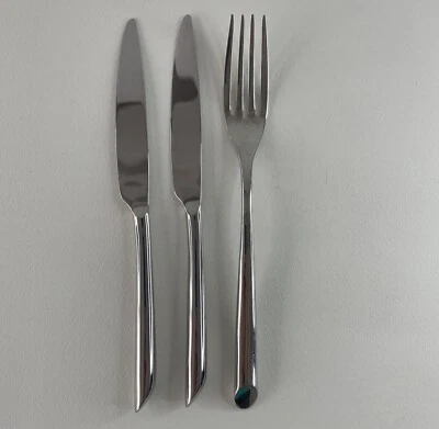 Lote de 3 piezas Nambe Frond cuchillo tenedor cubiertos acero inoxidable brillante 2 cuchillos y 1 tenedor Foto 1 de 4