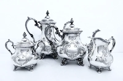 1950 年 GORHAM ANCHOR DUCHESS 手工选择 中世纪 ROCOCO Ornate 咖啡茶套装 — 第 1/4 张图片