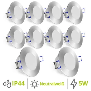 10er Set Einbaustrahler LED Bad extra flach 5W neutralweiß Spot IP44 rund silber - Bild 1 von 8