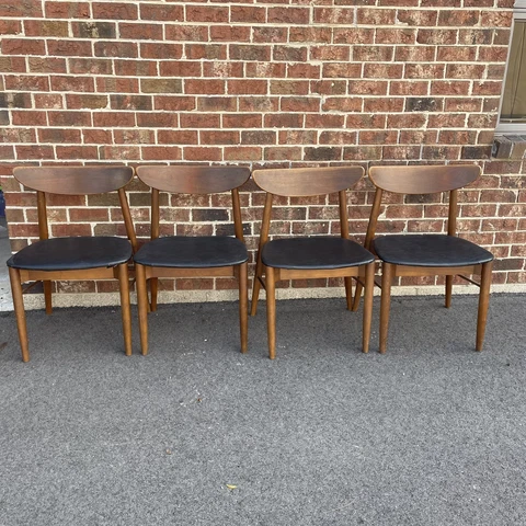 Mid-Century Walnut & Oak Dining Chairs Set Of 4 MCM Danish Style Curved Back Cover