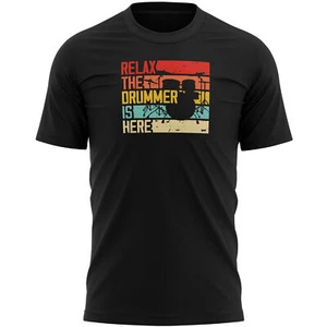 Vintage Drumset Herren T-Shirt Relax The Drummer Is Here Geburtstag Geschenk Tee Top Männer - Bild 1 von 10