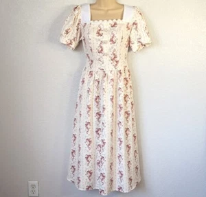 Scarlet Darkness Sz S Midi Dress Victorian Square-Neck Garden Tea Party Floral - Picture 1 of 9