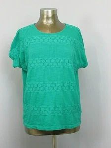 Chicos Shirt Womens Size 2 Green Shirt Lace Accent Chest 44 Cotton 209-21197 - Imagen 1 de 8