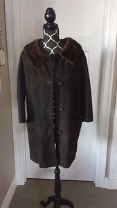 TRUE VTG MCM WOMEN'S LEATHER SOFT SUEDE RICH BROWN DRESS COAT; MINK COLLAR EUC - Picture 1 of 7