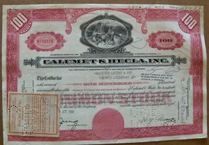 Stock certificate Calumet & Hecla Inc. with 2 Attachments 1961 Broker Bache & Co - Picture 1 of 4